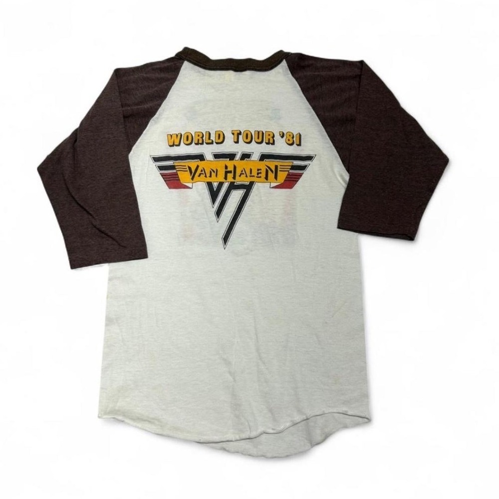 Vintage 1981 Van Halen Worldwide Tour Raglan T-Shirt Brown Cream 3/4 Sleeve Med - Picture 2 of 10